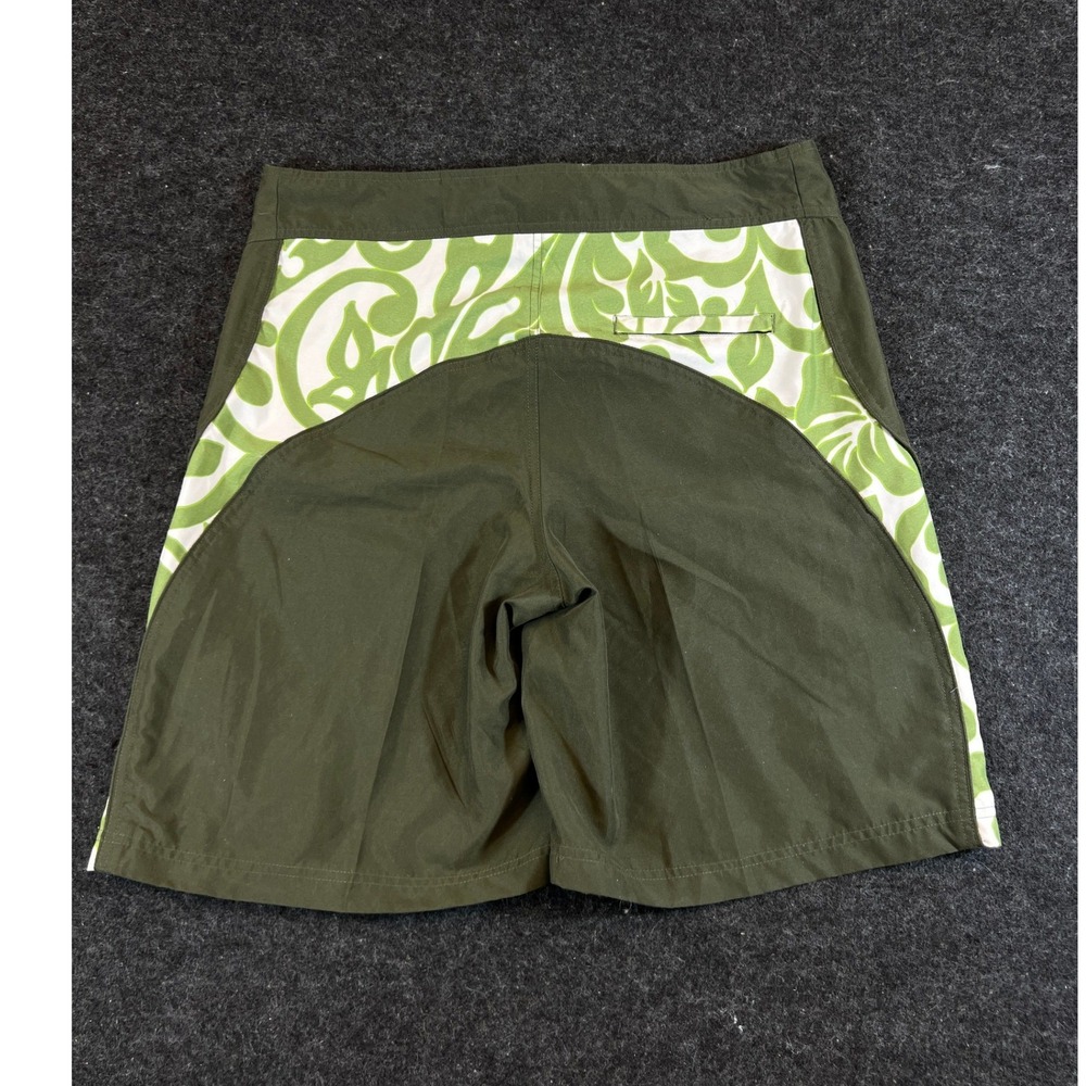 Hawaiian Performance Surfwear Board Shorts Mens 36 Olive Green Tropical Floral